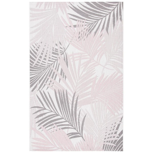 SAFAVIEH Courtyard Ivory/Pink 5 ft. x 8 ft. Abstract Leaf Indoor/Outdoor Patio  Area Rug