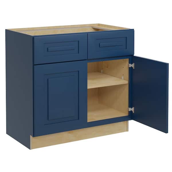 Home Decorators Collection Grayson 36 in. W x 21 in. D x 34.5 in. H Assembled Plywood Base Bath Cabinet in Mythic Blue with Soft Close