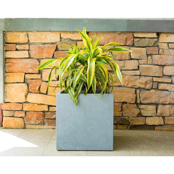 KANTE 10 in. W Square Slate Gray Lightweight Concrete/Fiberglass Indoor Outdoor Modern Elegant Planter