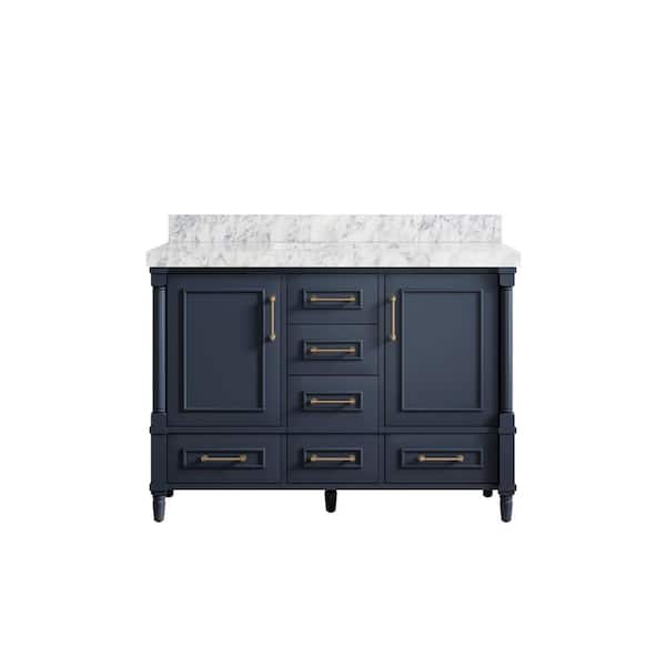 Willow Collections Hudson 48 in. W x 22 in. D x 36 in. H Bath Vanity in Navy Blue with 2 in. Carrara Marble Top