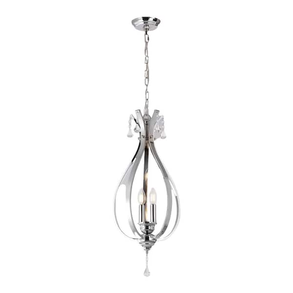 Unbranded Cladinoro 100-Watt 3-Light Nickel Pendant Light with Crystal Drops, No Bulbs Included