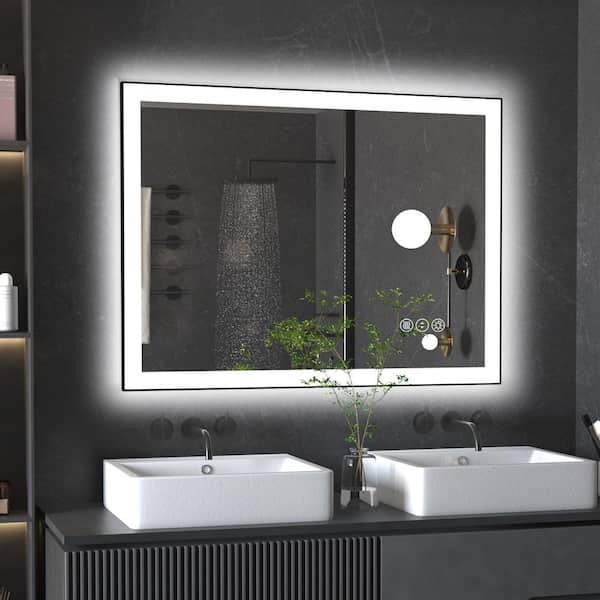 48 in. W x 36 in. H Rectangular Framed Premium Aluminum LED Wall Mounted Bathroom Vanity Mirror in Color Black