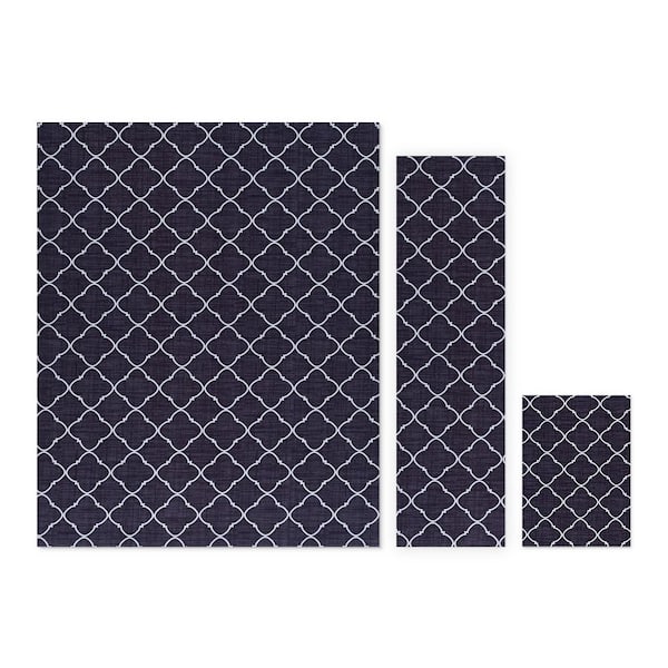 FOSS FLOORS Trellis Grey/White 5 ft. x 7 ft. 3-Piece Rug Set