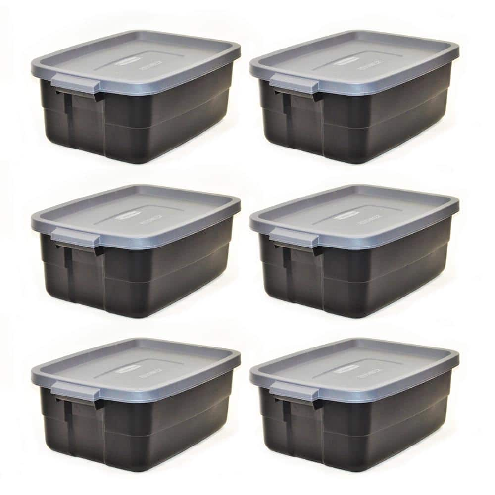 Rubbermaid Roughneck Tote 10 Gal Storage Container  Black/Gray (6 Pack)