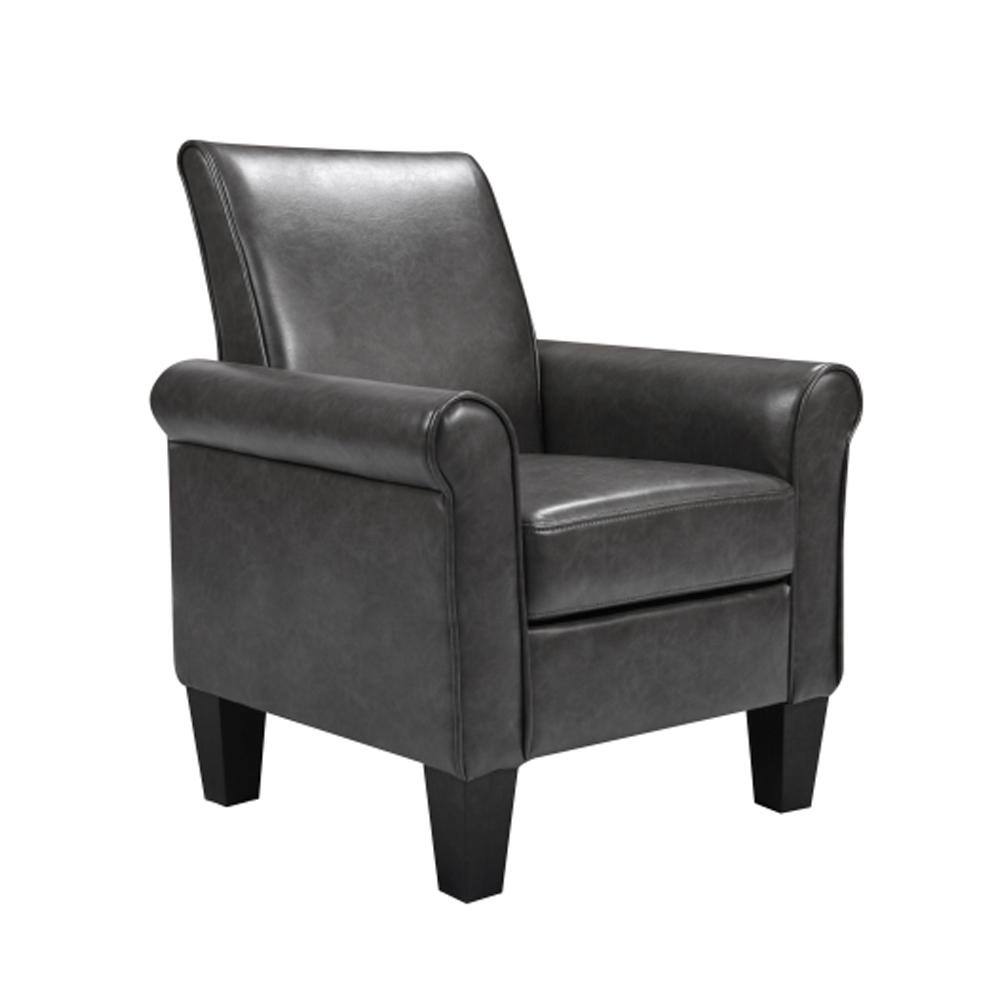 Gray Faux Leather Round Arm Accent Chair with Wood Frame