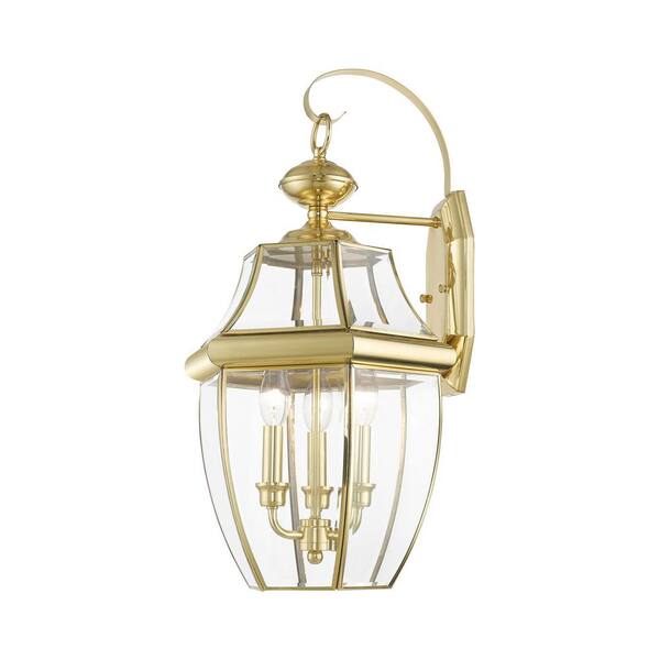 Livex Lighting Monterey 3 Light Polished Brass Outdoor Wall Sconce