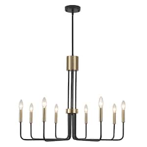 8-Light Black & Brass Rustic Industrial Candle Chandelier Ceiling Hanging Lighting