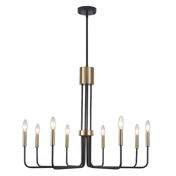 ADSENSTY 8-Light Black and Brass Rustic Industrial Candle Chandelier Ceiling Hanging Lighting