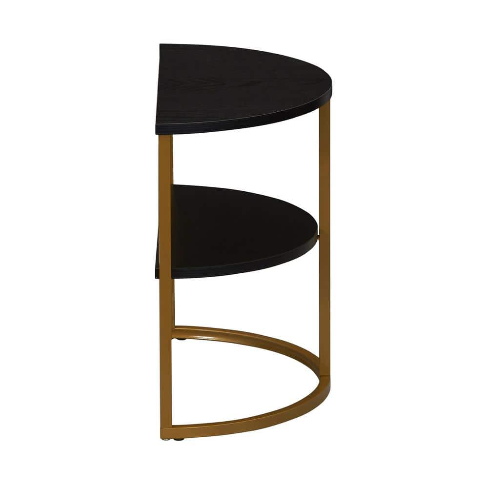 Black Oak and Gold Half-Moon 2-Tier End Table