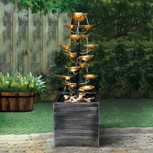Multi-Tier Metal Fountain with LED Light, Indoor Outdoor Modern Cascading Floor-Standing Fountains for Garden