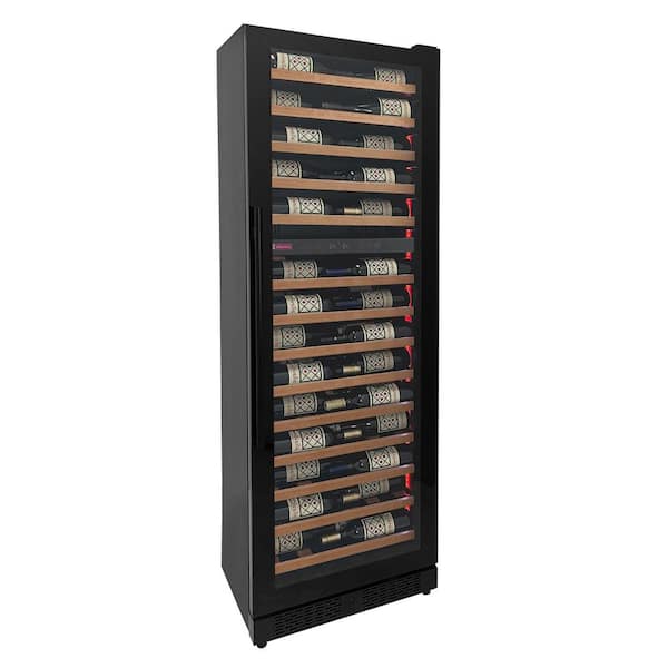 Allavino 67-Bottle 71 in. Tall Dual Zone Right Hinge Digital Wine Cellar Cooling Unit in Black with Wood Front Shelves