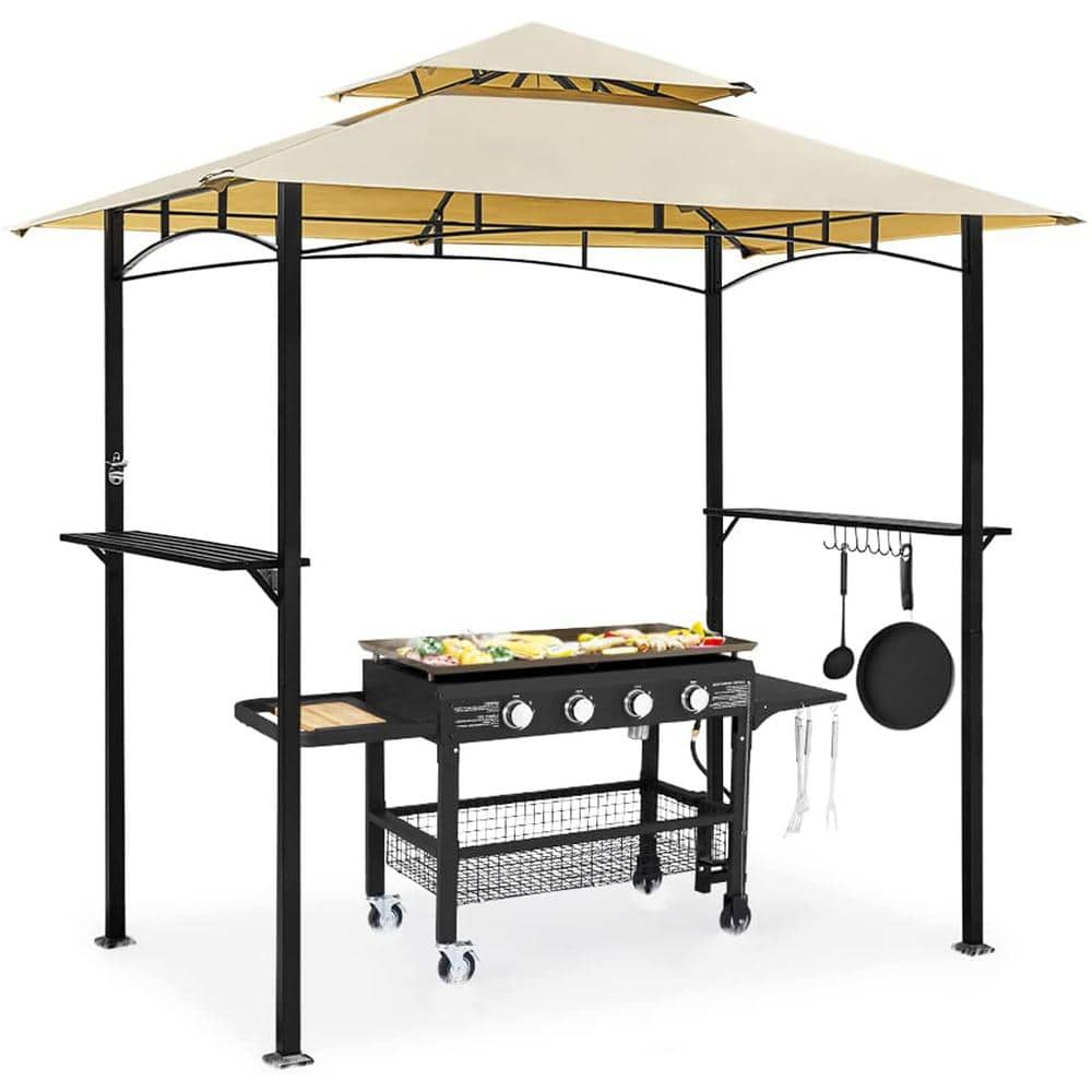 AECOJOY 8 ft. x 5 ft. Beige Outdoor Patio Grill Gazebo