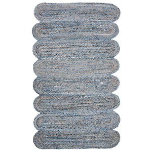 Cape Cod Blue/Natural 5 ft. x 8 ft. Striped Braided Abstract Area Rug