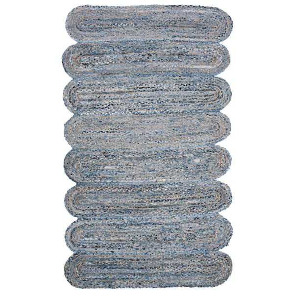 SAFAVIEH Cape Cod Blue/Natural 5 ft. x 8 ft. Striped Braided Abstract Area Rug