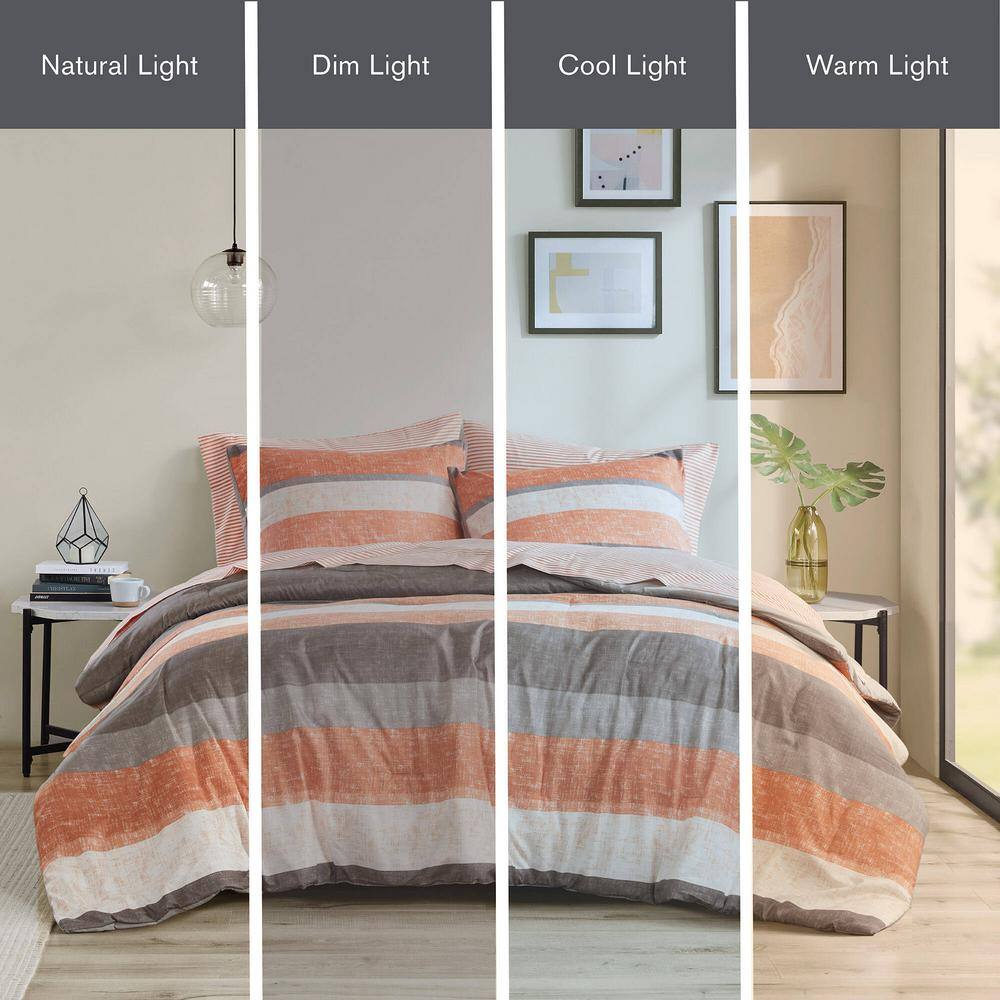 Queen Coral and Grey Microfiber Reversible Bed in a Bag Set