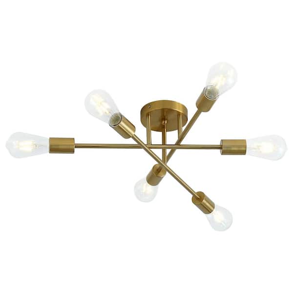 aiwen Modern 21.6 in. 6-Light Sputnik Linear Semi-Flush Mount Ceiling Lighting Fixture