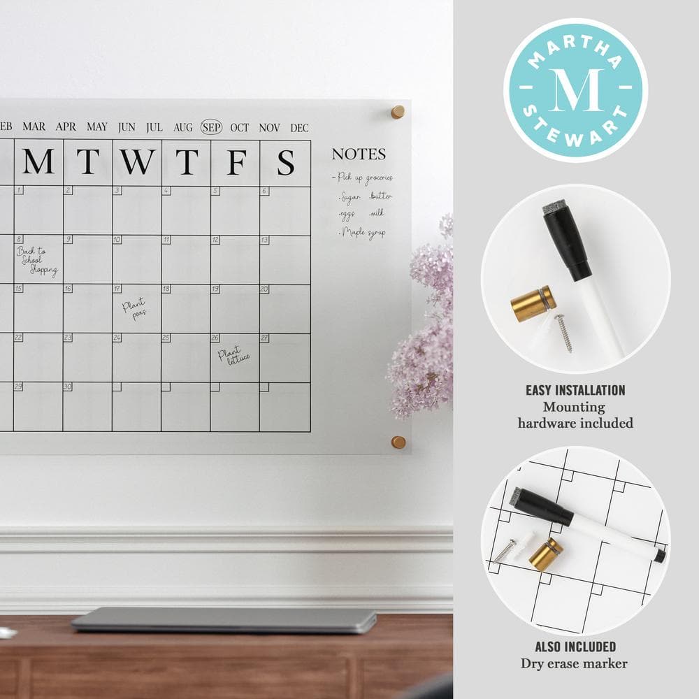 Clear Acrylic Monthly Wall Calendar with Notes and Dry Erase Marker