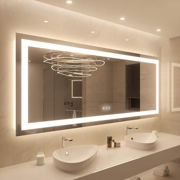 88 in. W x 38 in. H Rectangular Frameless LED Wall Mounted Bathroom Vanity Mirror