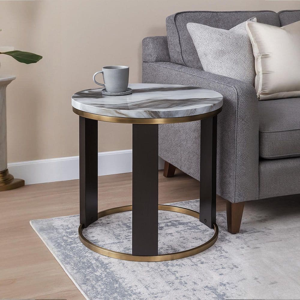 Signature DESIGN BY ASHLEY Jazmore 24 in. Brown/Brass Round Faux
