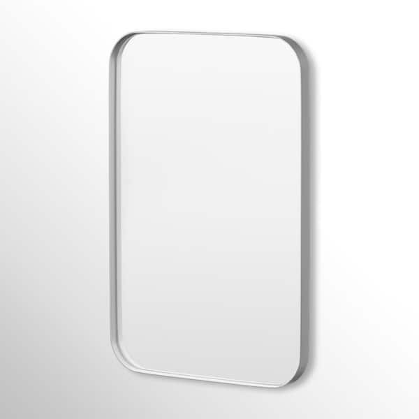 20 in. W x 30 in. H Rectangular Framed Tempered Glass Wall-Mounted Bathroom Vanity Mirror in Silver