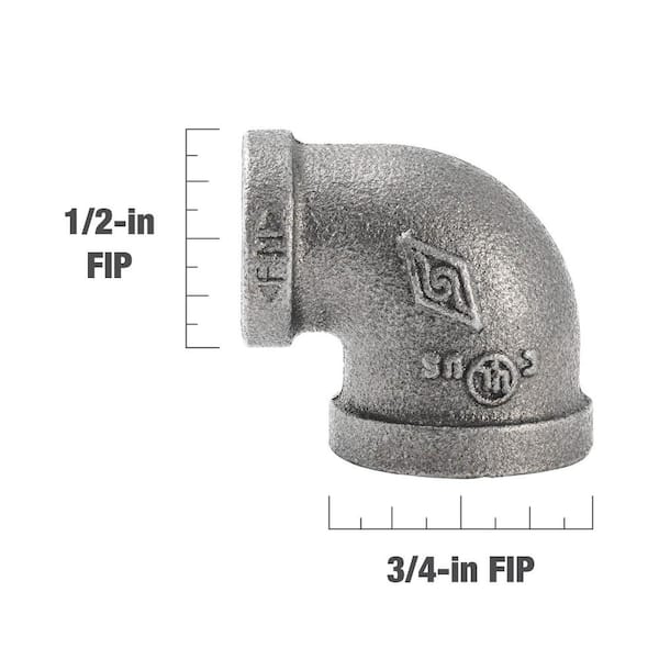 Southland 3/4 in. x 1/2 in. Black Malleable Iron 90-degree FPT x FPT  Reducing Elbow Fitting 520-143HN - The Home Depot