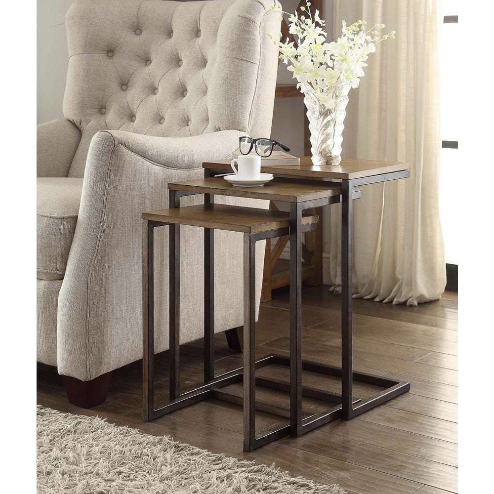Harvest Oak and Aged Iron Rectangular Nesting Table Set