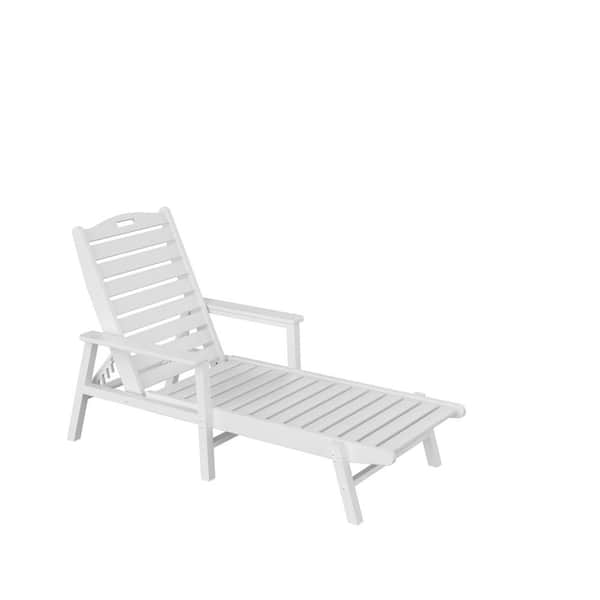Tunearary White Adirondack Outdoor Chaise Lounge Chair Recliner for Decks, Gardens, Pools