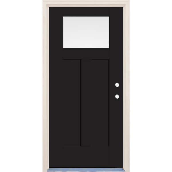 Builders Choice 36 in. x 80 in. Left Hand 1-Lite Onyx Painted Fiberglass Prehung Front Door with 4-9/16 in. Frame and Nickel Hinges