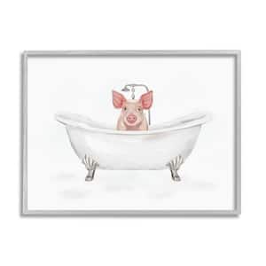 Country Pig Cute Bathtub Design by Ziwei Li Framed Animal Art Print 20 in. x 16 in.