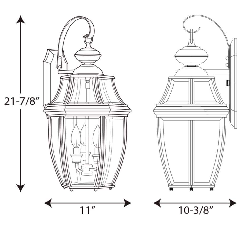 New Haven Black 3-Light Outdoor Wall Lantern with Clear Beveled Glass