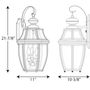 New Haven Collection 3-Light Textured Black Clear Beveled Glass New Traditional Outdoor Large Wall Lantern Light