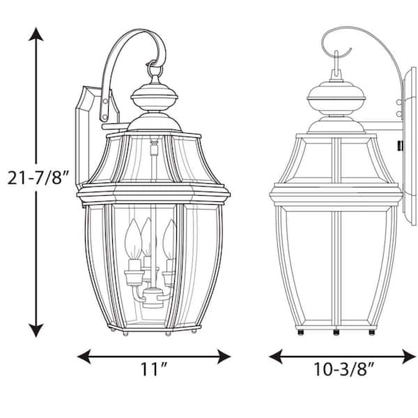 New Haven Collection 3-Light Textured Black Clear Beveled Glass New Traditional Outdoor Large Wall Lantern Light