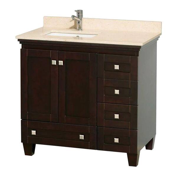 Wyndham Collection Acclaim 36 in. Vanity in Espresso with Marble Vanity Top in Ivory and Square Sink