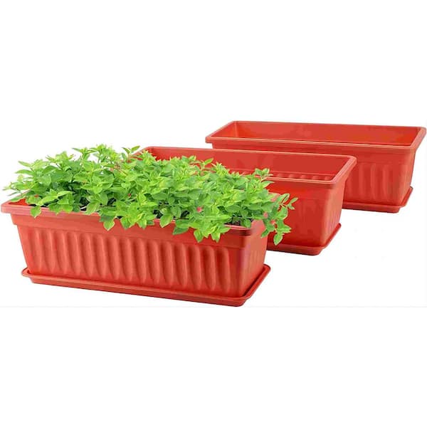 Cubilan Rectangle Planters for Indoor Plants 3-Pack Long Outdoor Plastic Flower Boxes Vegetable Growing Pots 16.9 in. x 7.48 in.