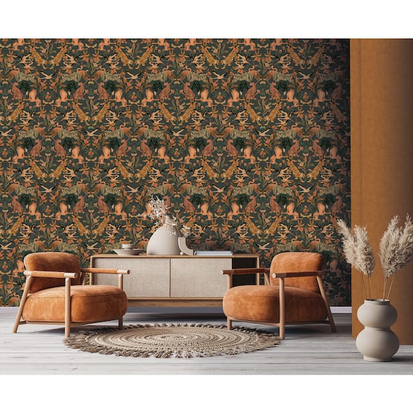 Heron Green Magic Animals Print Non Woven Non-Pasted Textured Wallpaper 68 sq. ft.