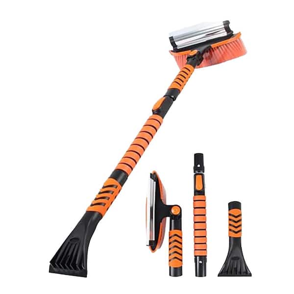 Car SUV Truck Snow Scraper Brush Three Stage Extendable 180° Pivoting Ice Removal Tool Aluminum Alloy