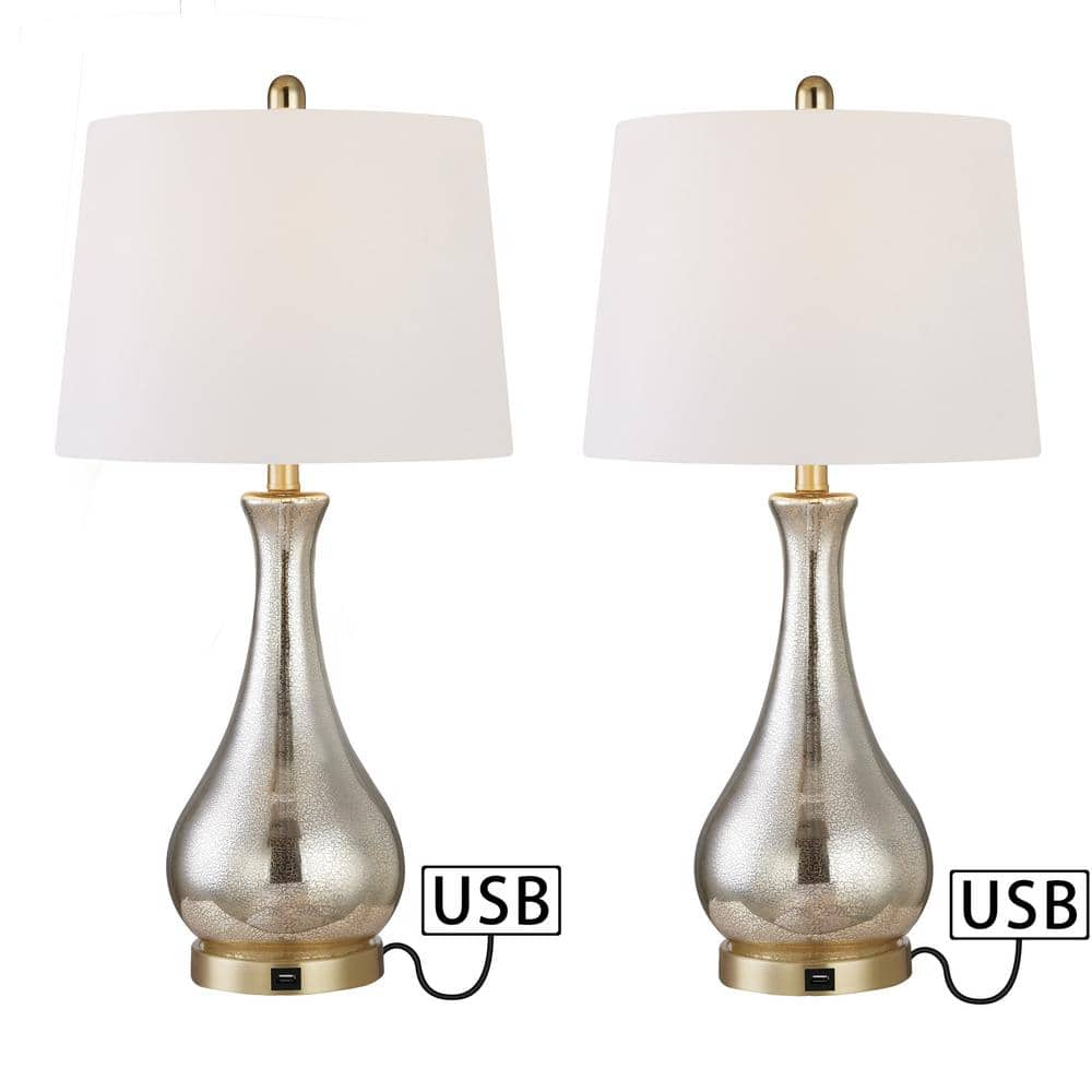 Maxax Denver 27 .25" Gold Table Lamp Set with USB (Set of 2)