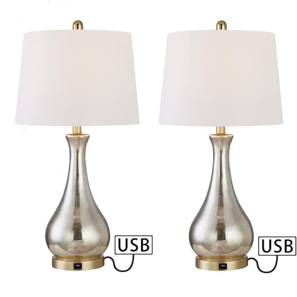 Maxax Denver 27 .25" Gold Table Lamp Set with USB (Set of 2)