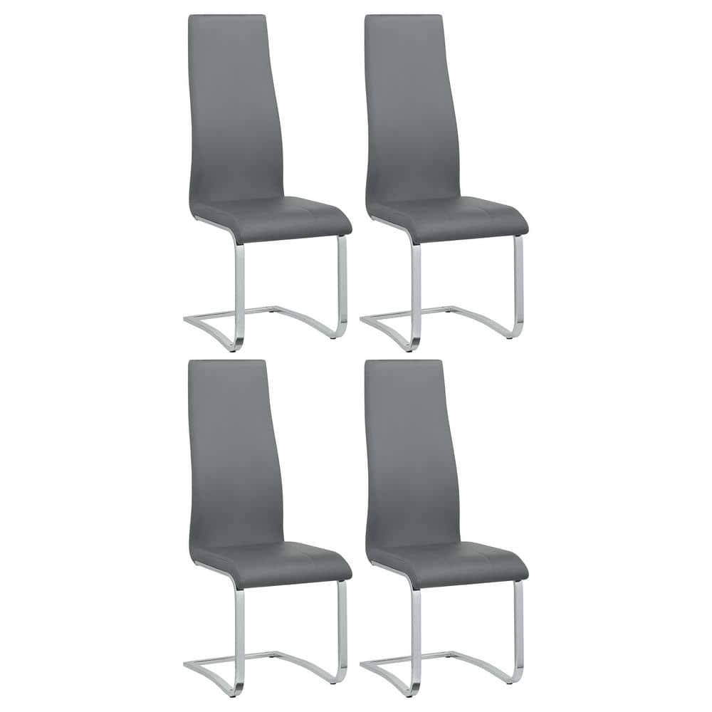 High-Back Gray Faux Leather Side Chair with Chrome Frame