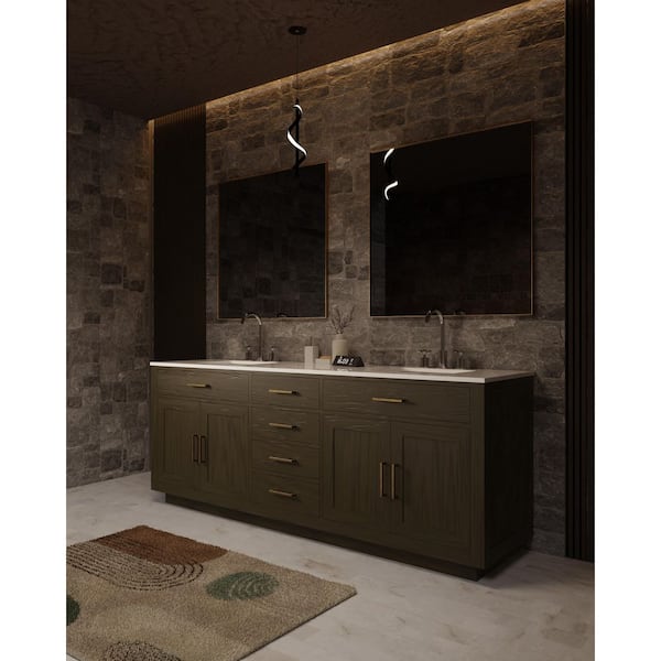 Condor 84 in. W x 22 in. D Brown Oak Double Bath Vanity with White Quartz Top