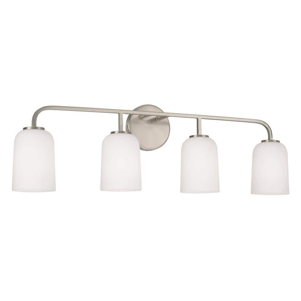 32.25 in. W x 9.75 in. H 4-Light Vanity Light in Brushed Nickel with Soft White Glass price history on PriceWatchPro