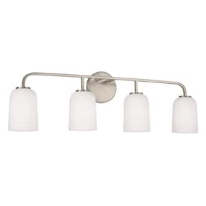 32.25 in. W x 9.75 in. H 4-Light Vanity Light in Brushed Nickel with Soft White Glass