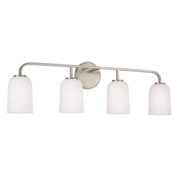 32.25 in. W x 9.75 in. H 4-Light Vanity Light in Brushed Nickel with Soft White Glass
