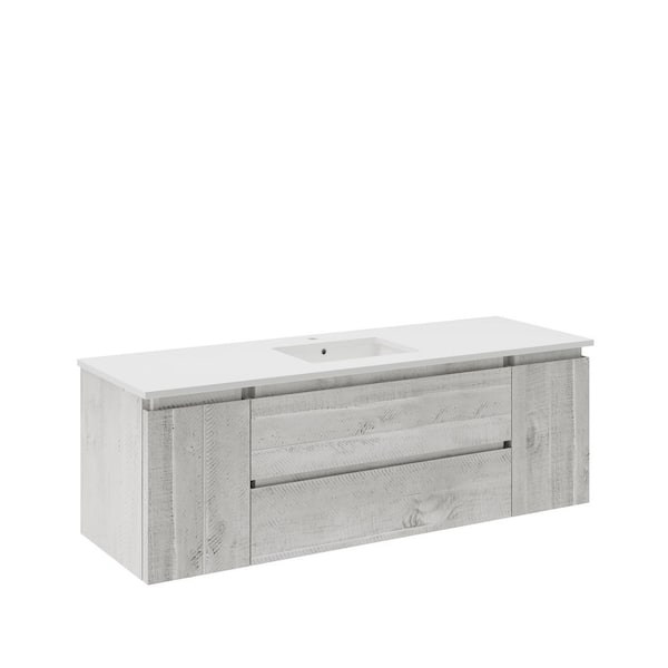 Fresca Formosa 60 in. Single Sink Wall Mount Rustic White Bath Vanity with White Quartz Top and Undermount Ceramic Sink