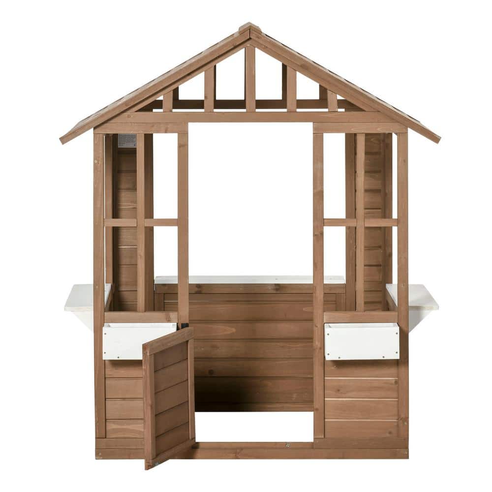 Outdoor Playhouse for Kids Wooden Cottage with Working Doors Windows Flowers Pot Holder price history on PriceWatchPro