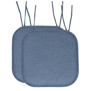 Herringbone Memory Foam Square 16 in. W x 16 in. D Non-Slip Back, Chair Seat Cushion with Ties (2-Pack), Blue