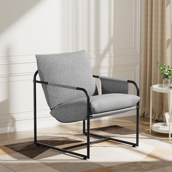 Hommpa Gray Linen Accent Chair Modern Armchair with Cushions
