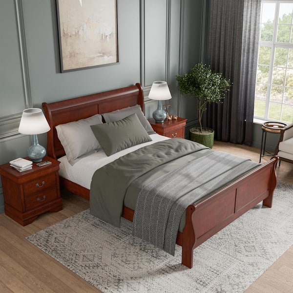 Burkhart 3 Piece Cherry Wood Queen Bedroom Set with 2 Nightstands