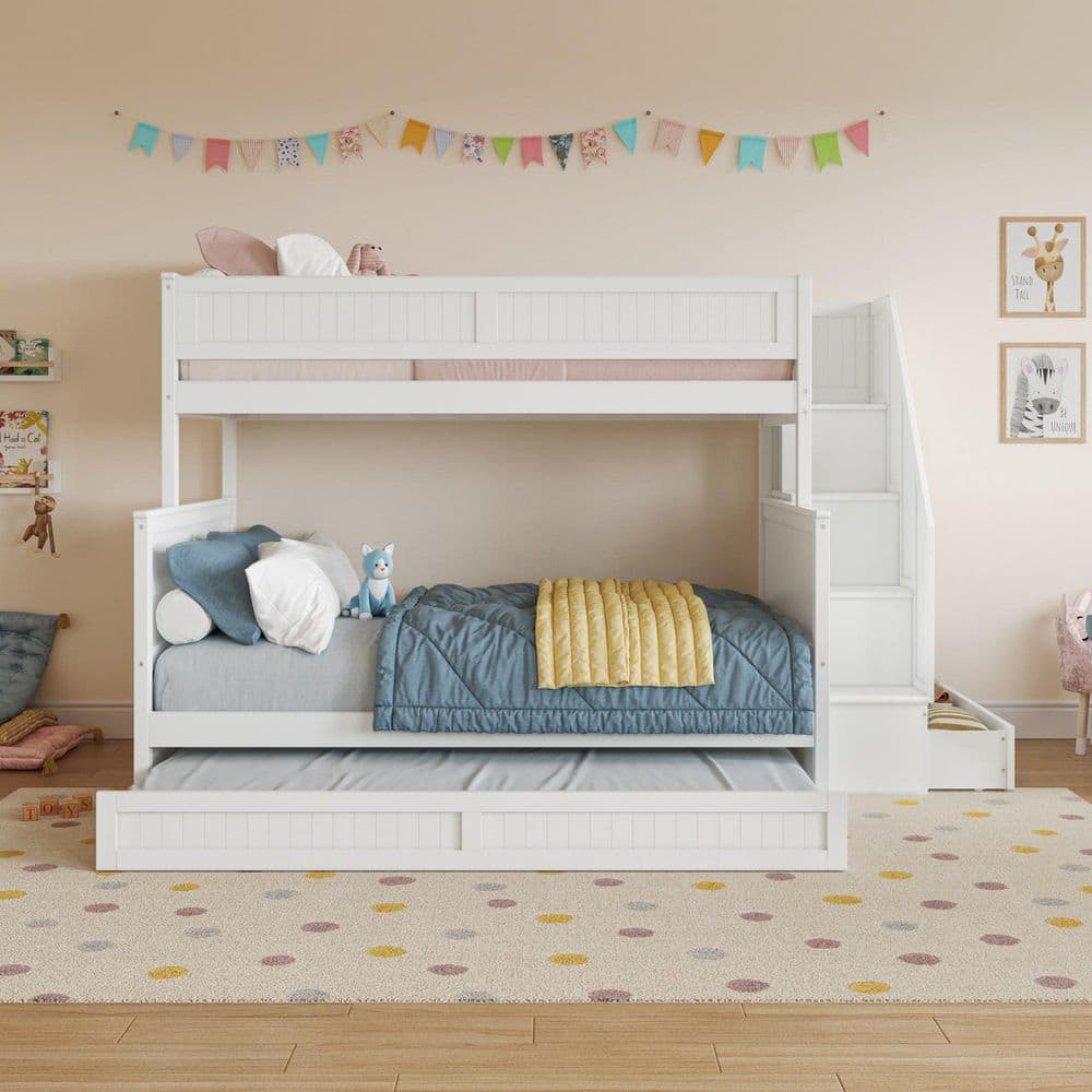 AFI Dover White Solid Wood Frame Twin Over Full Staircase Bunk Bed