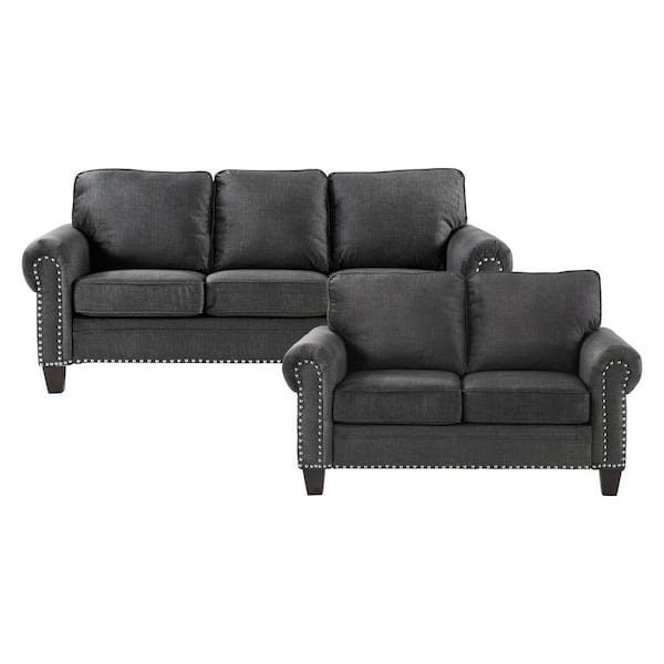 EVERGLADE HOME Taye 148.5 in. W Rolled Arm Microfiber Rectangle Sofa in Gray